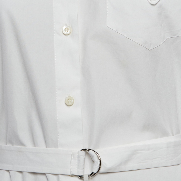 Pre Owned Prada White Cotton Poplin Belted Shirt Style Playsuit XS