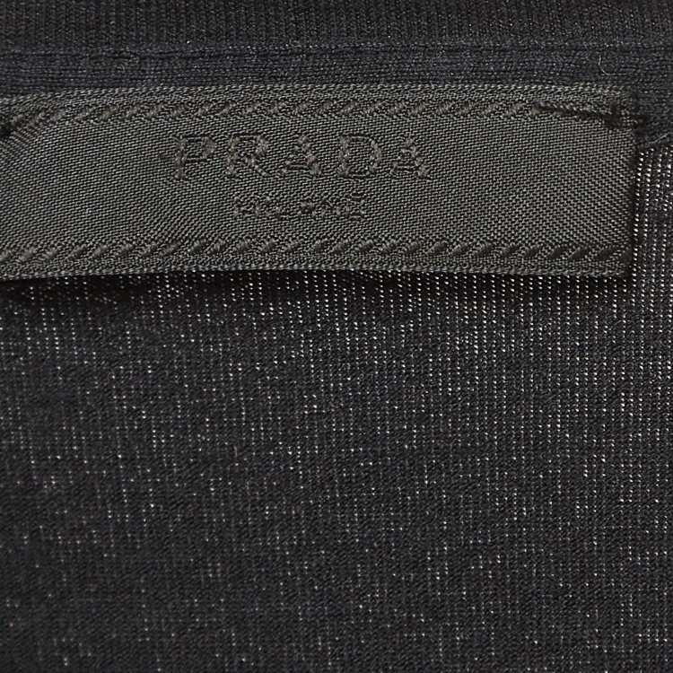 مملوكة مسبقًا Prada Black Cotton Knit Detail Pocket Detail Crew Neck T-Shirt M