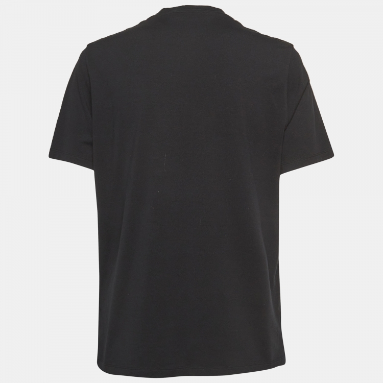 مملوكة مسبقًا Prada Black Cotton Knit Detail Pocket Detail Crew Neck T-Shirt M