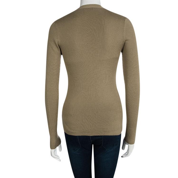 Pre Owned Prada Brown Cashmere Button Front Long Sleeve Cardigan M