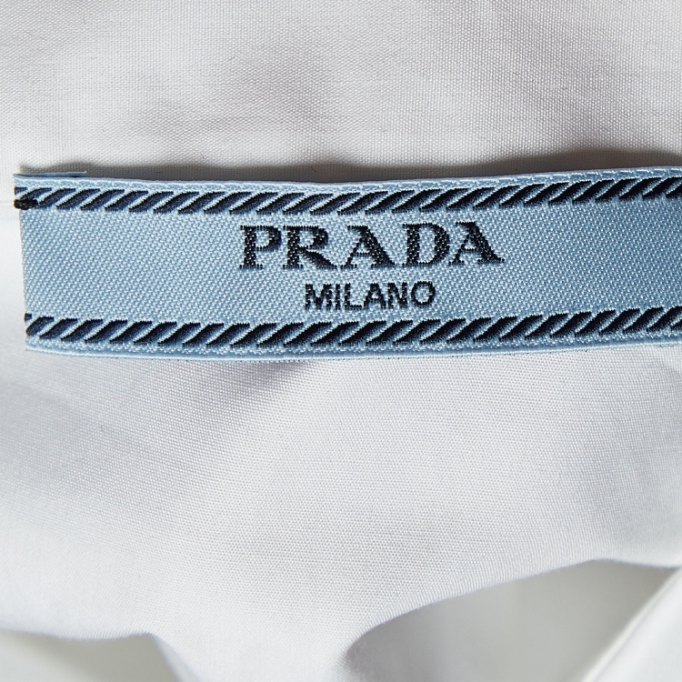 Pre Owned Prada White Cotton Feather Trimmed Button Front Shirt S