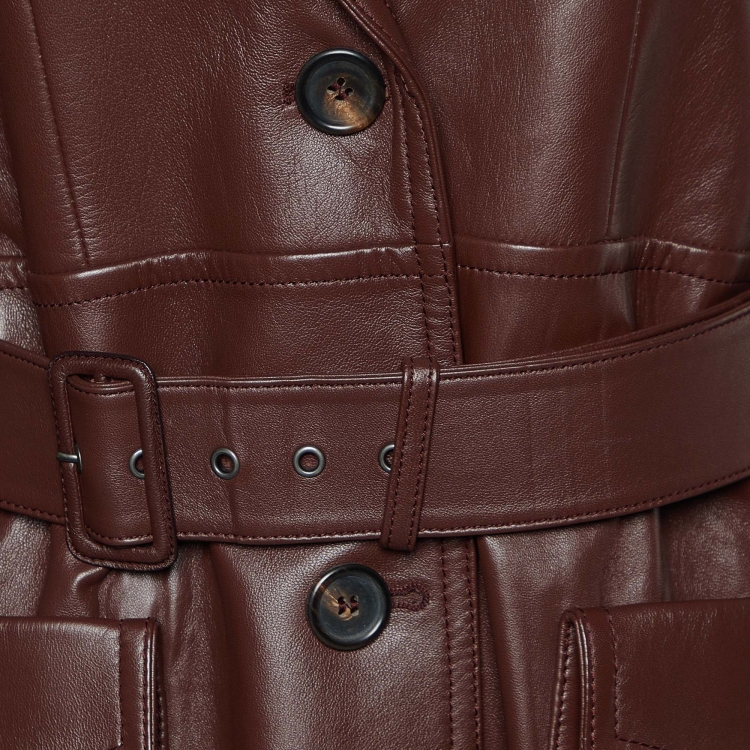 Pre Owned Prada Brown Leather Belted Trench Coat M