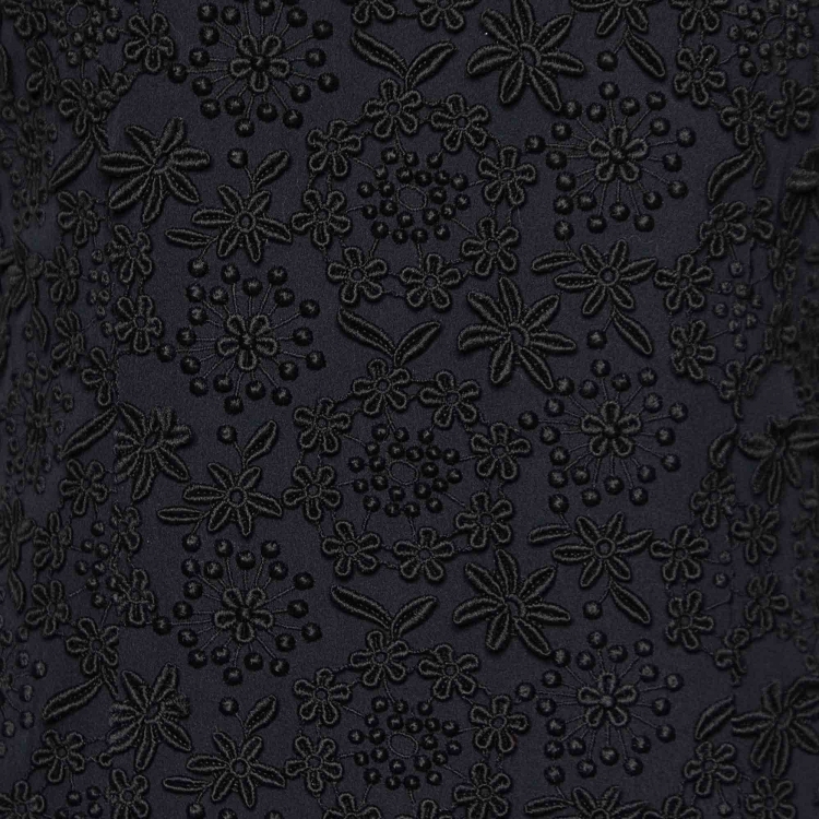 Pre Owned Prada Black Floral Embroidered Cotton & Silk Mini Dress M