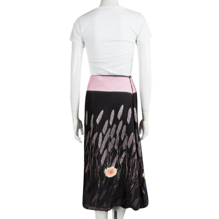 Pre Owned Prada Black Wheat Print Midi Skirt S