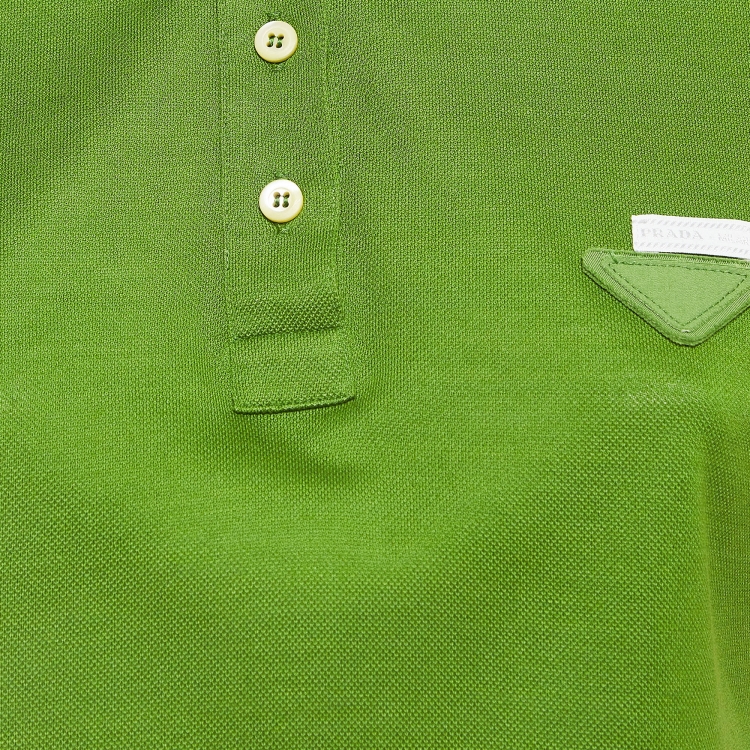 Pre Owned Prada Green Cotton Knit Polo Tshirt L