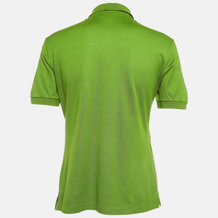 Pre Owned Prada Green Cotton Knit Polo Tshirt L