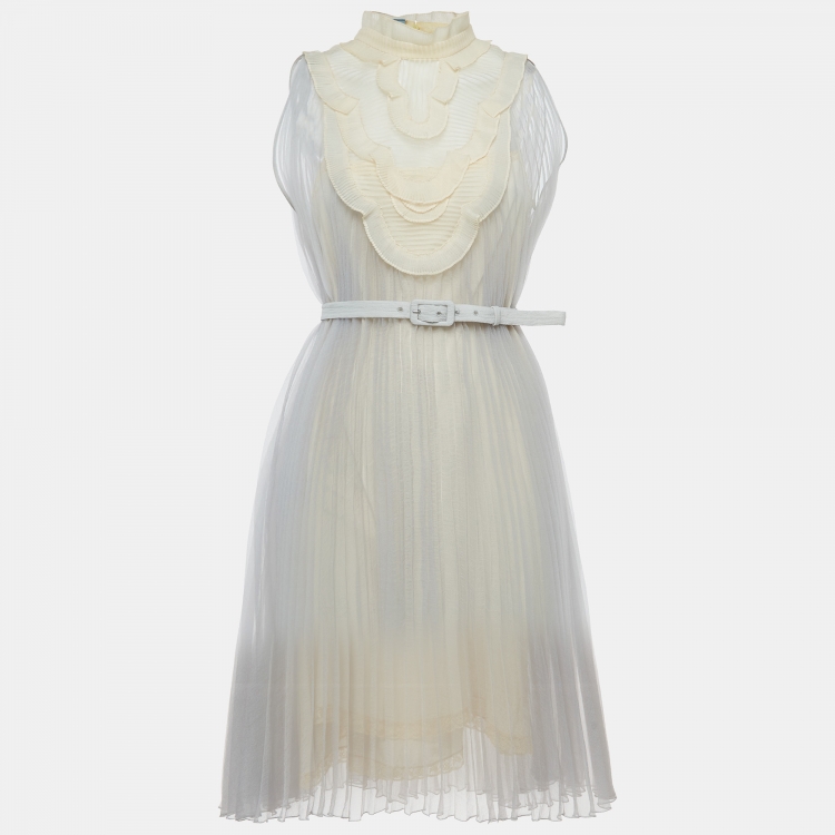 Pre Owned Prada Mint Green Pliseé Pleated Crepe A Line Dress M