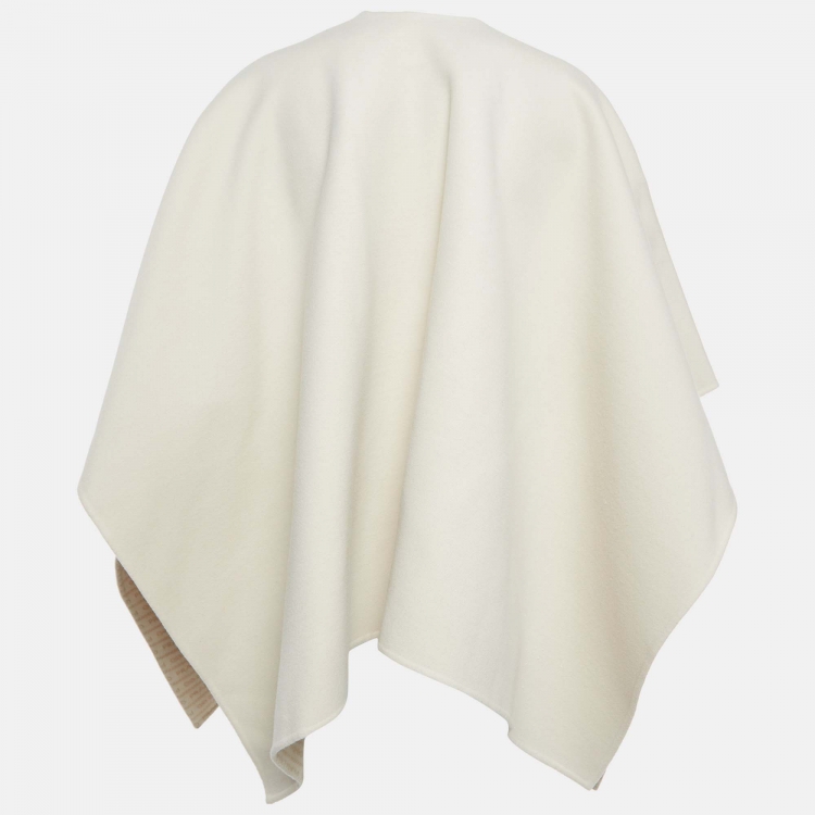 Pre Owned Prada Beige Triangle Logo Wool Cape One Size