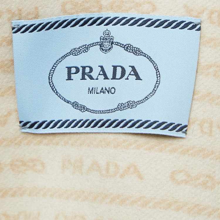 Pre Owned Prada Beige Triangle Logo Wool Cape One Size