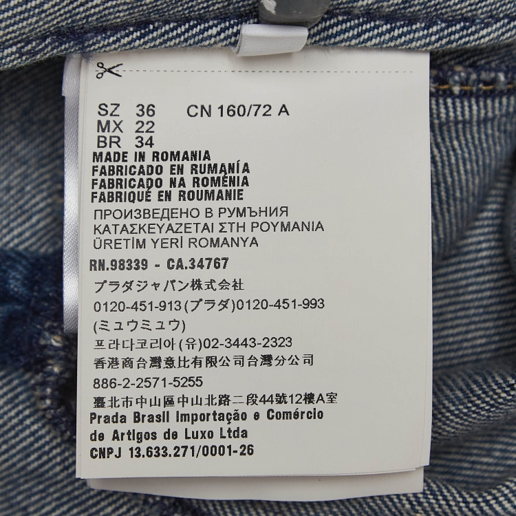 Pre Owned Prada Blue Logo Triangle Denim Cropped Jacket XS