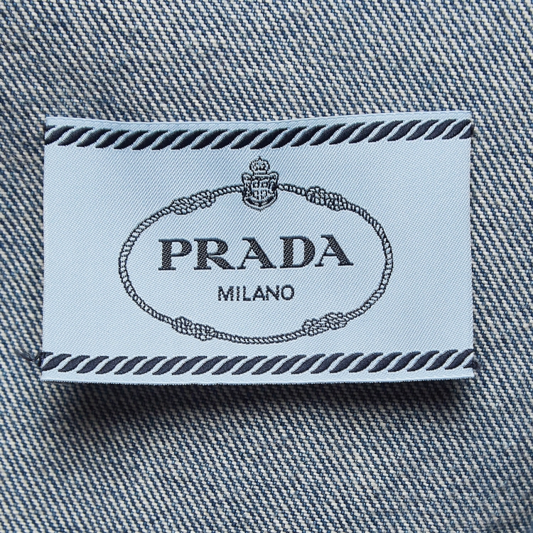 Pre Owned Prada Blue Logo Triangle Denim Cropped Jacket XS
