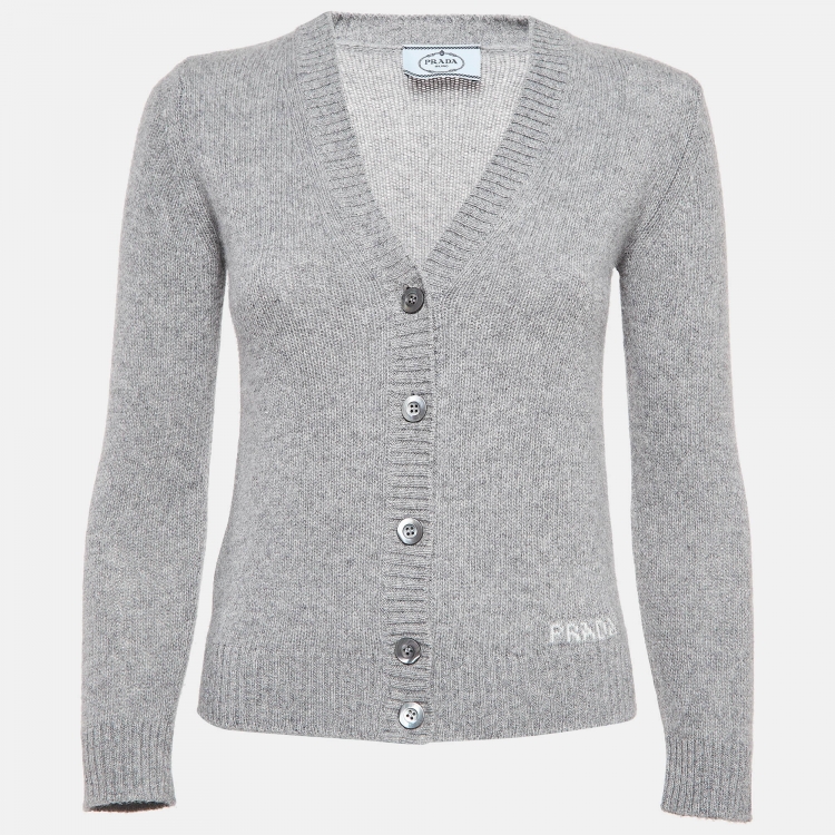 Pre Owned Prada Grey Wool Blend Button Front Cardigan S