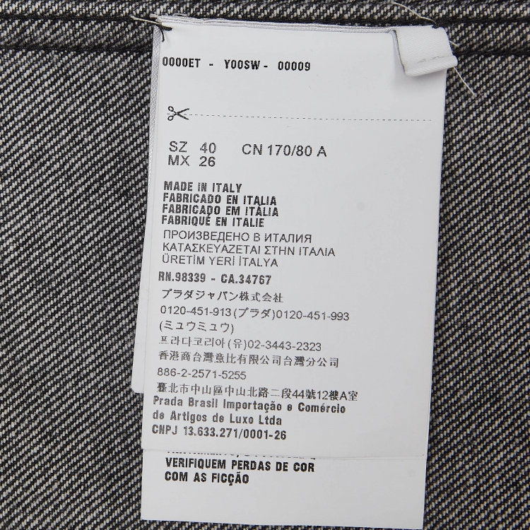 Pre Owned Prada Black Metal Triangle Logo Denim Mini Shift Dress S