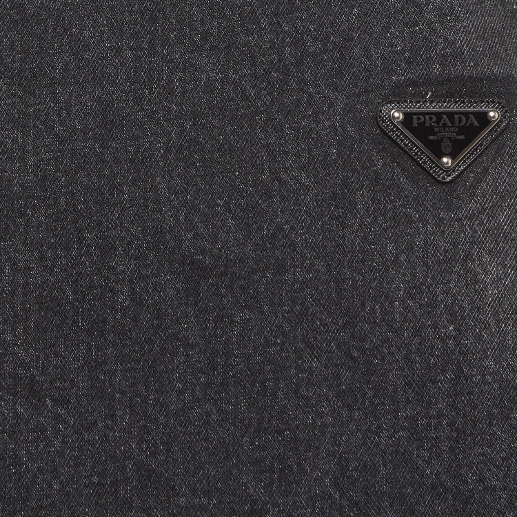 Pre Owned Prada Black Metal Triangle Logo Denim Mini Shift Dress S