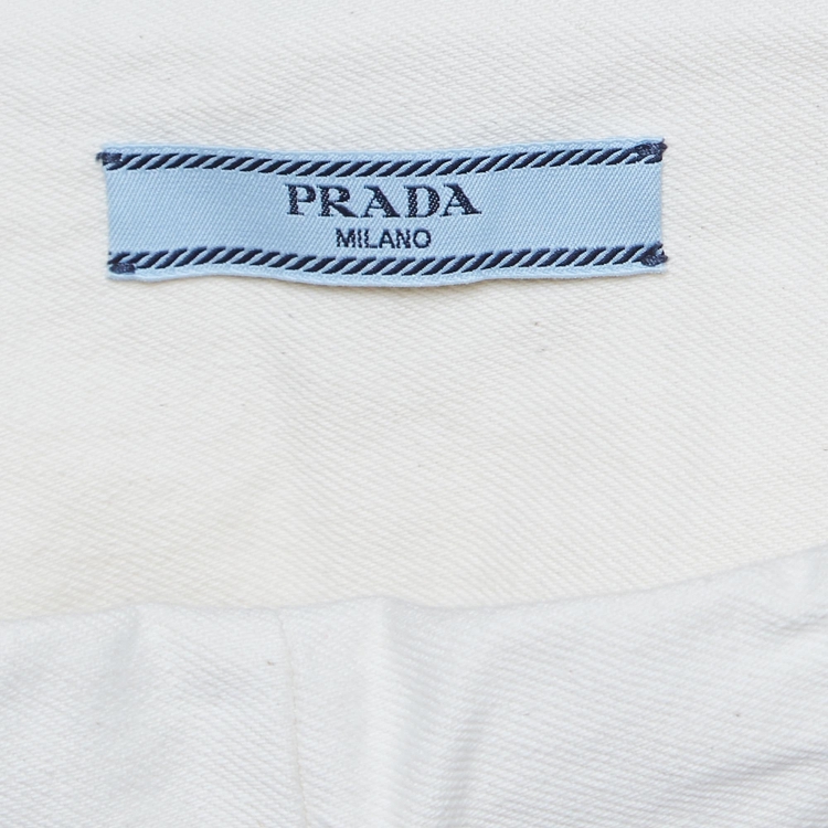 Pre Owned Prada White Denim Raw Edge Shorts M
