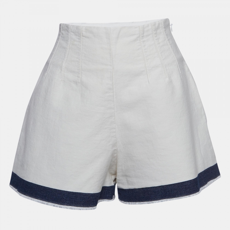 Pre Owned Prada White Denim Raw Edge Shorts M