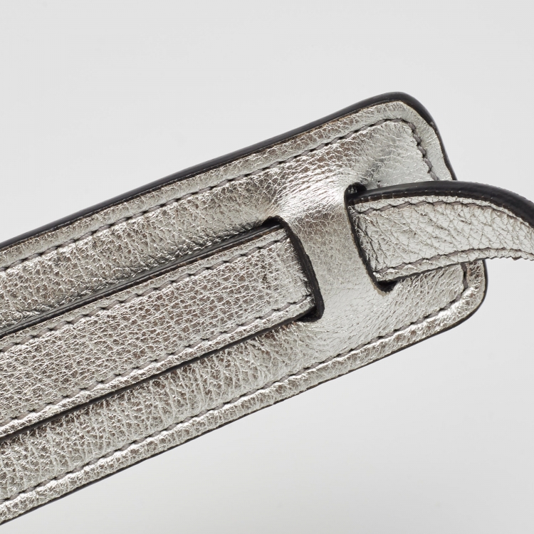 Pre Owned Prada Silver Leather Logo Camera Crossbody Bag