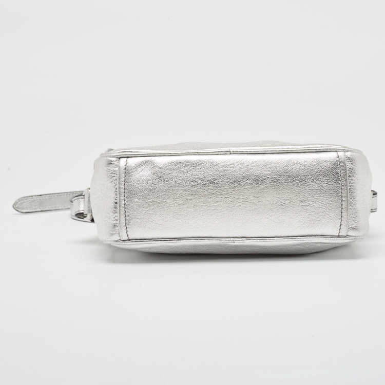 Pre Owned Prada Silver Leather Logo Camera Crossbody Bag