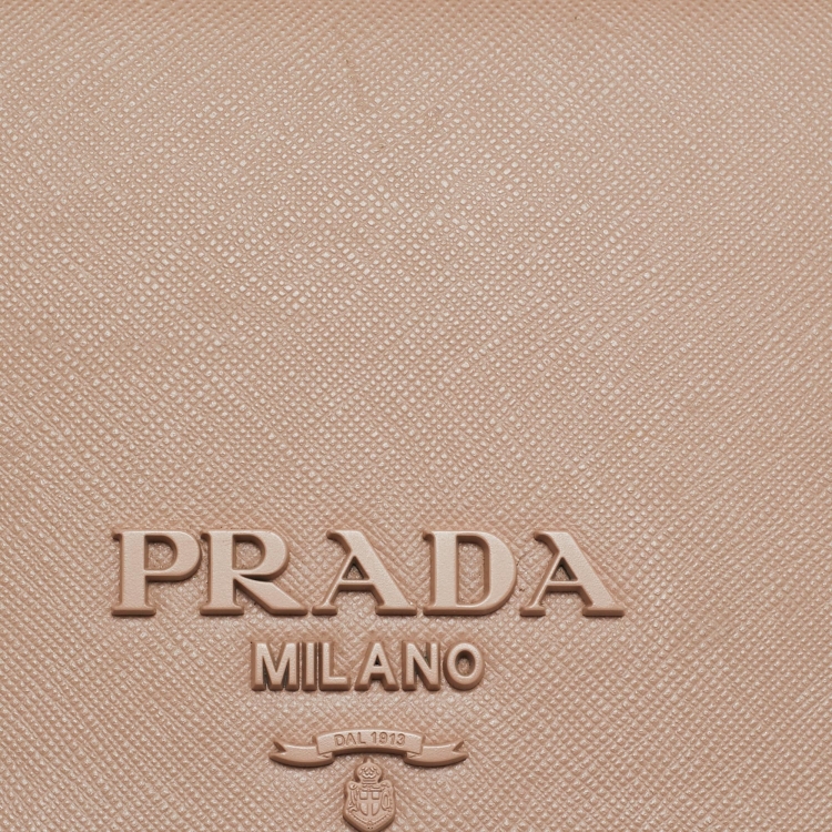 Pre Owned Prada Beige Saffiano Leather Wallet on Chain