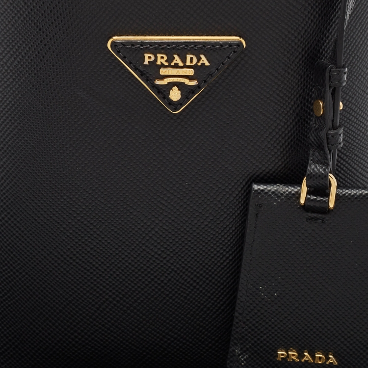 Pre Owned Prada Black Saffiano Cuir Leather Small Panier Top Handle Bag