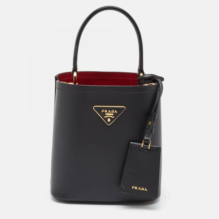 Pre Owned Prada Black Saffiano Cuir Leather Small Panier Top Handle Bag