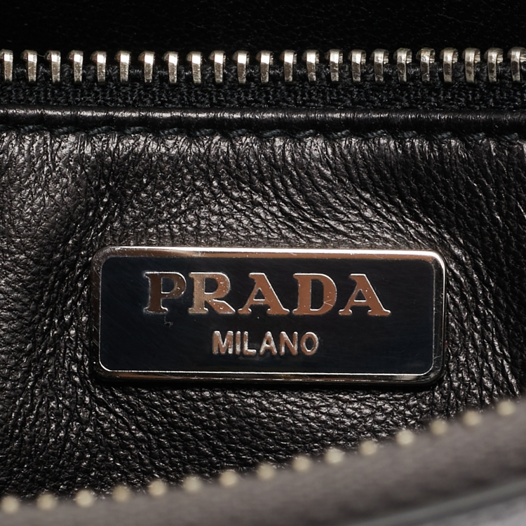 Pre Owned Prada Silver Saffiano Lux Leather Push Lock Clutch