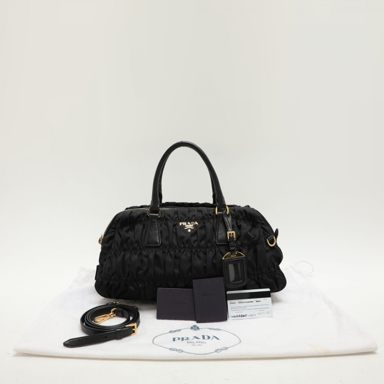 Pre Owned Prada Black Gaufre Nylon Satchel