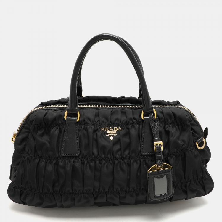 Pre Owned Prada Black Gaufre Nylon Satchel