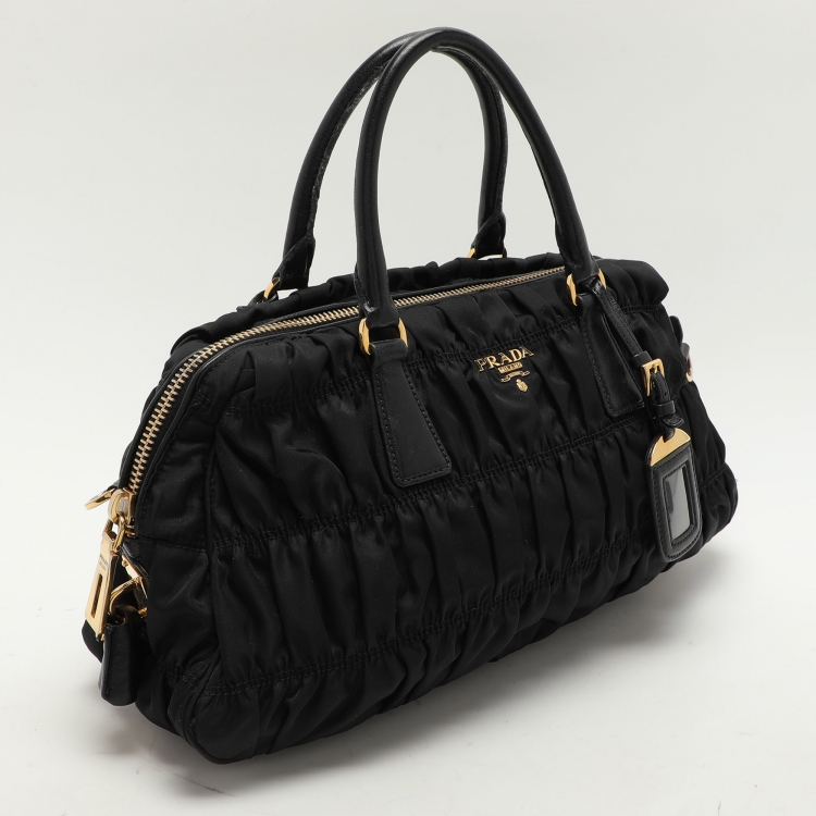 Pre Owned Prada Black Gaufre Nylon Satchel