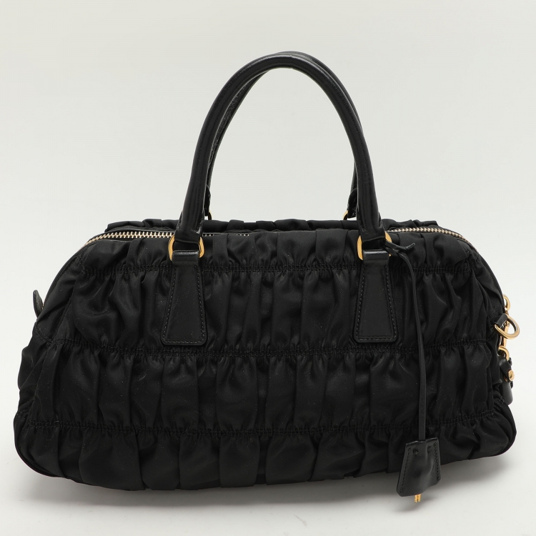 Pre Owned Prada Black Gaufre Nylon Satchel