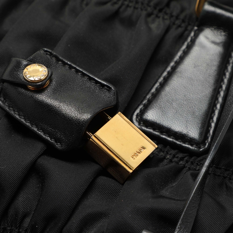 Pre Owned Prada Black Gaufre Nylon Satchel