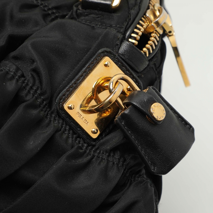 Pre Owned Prada Black Gaufre Nylon Satchel