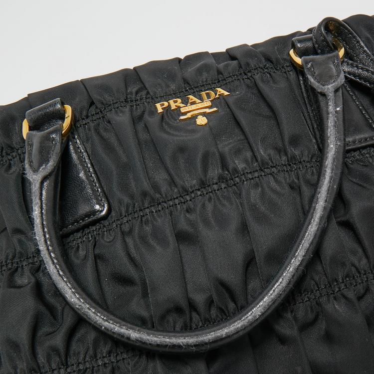 Pre Owned Prada Black Gaufre Nylon Satchel