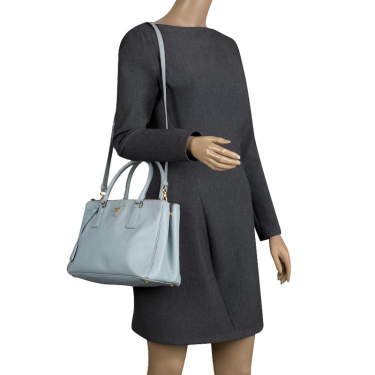 Prada Mint Blue Saffiano Lux Leather Small Double Zip Tote Prada