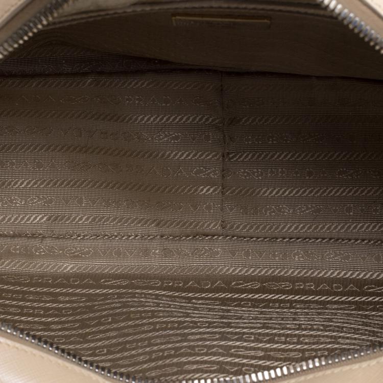 Pre Owned Prada Beige Saffiano Lux Leather Top Handle Bowling Bag