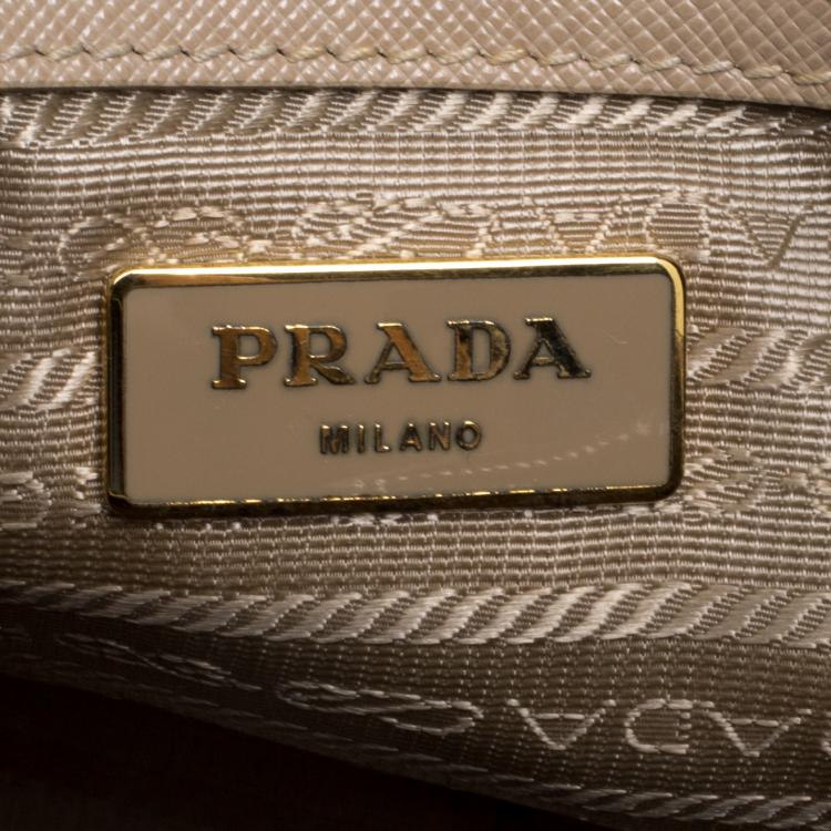 Pre Owned Prada Beige Saffiano Lux Leather Top Handle Bowling Bag
