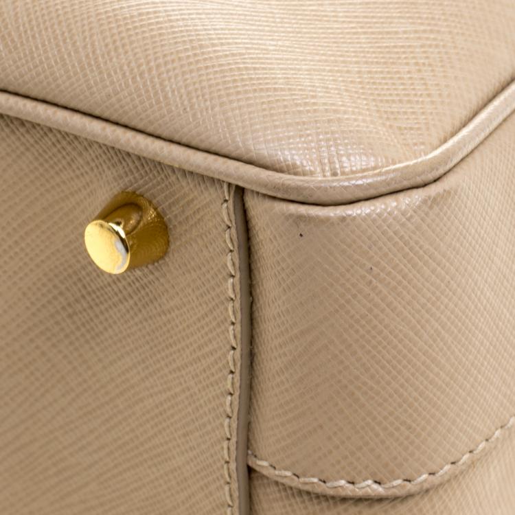 Pre Owned Prada Beige Saffiano Lux Leather Top Handle Bowling Bag