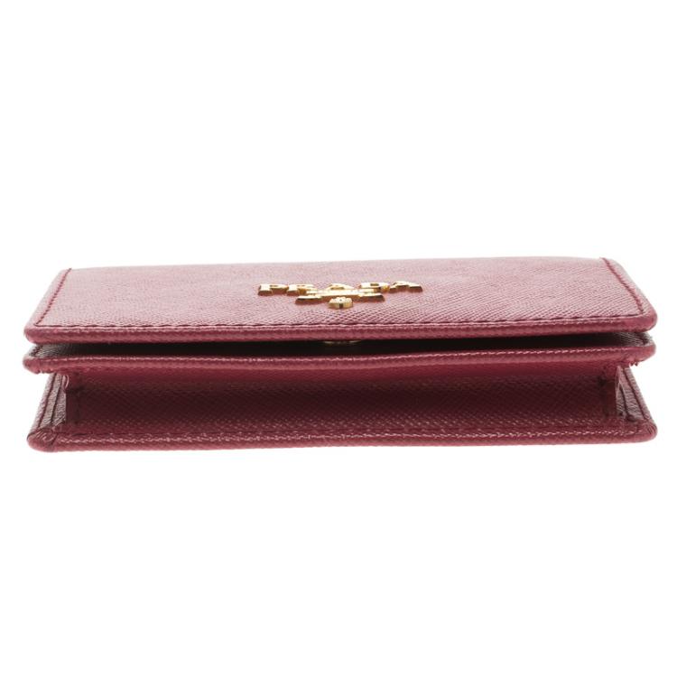 Pre Owned Prada Red Saffiano Metal Leather Business Card Holder
