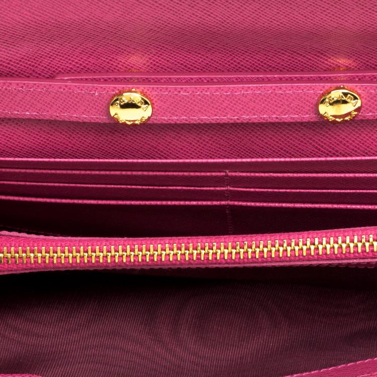 Pre Owned Prada Berry Red Saffiano Metal Leather Wallet on Chain