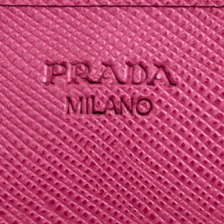 Pre Owned Prada Berry Red Saffiano Metal Leather Wallet on Chain