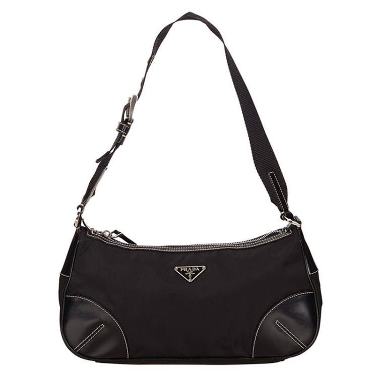 PRADA Nylon and Leather Shoulder Bag in Black