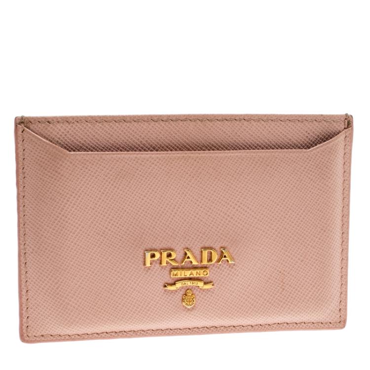 مملوكة مسبقًا Prada Blush Pink Saffiano Metal Leather Card Holder 