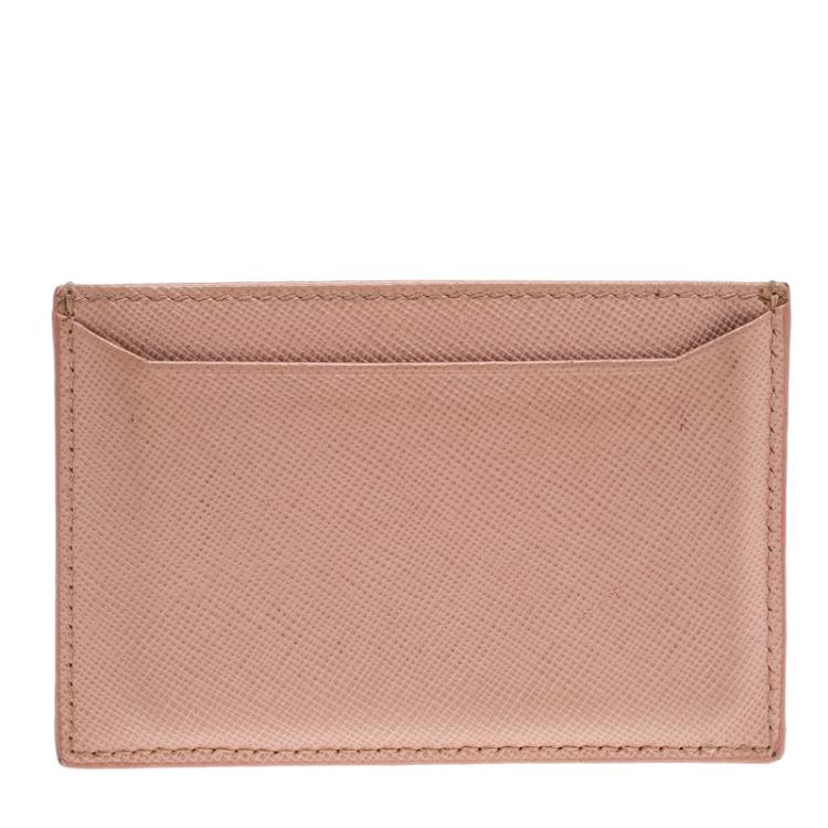 مملوكة مسبقًا Prada Blush Pink Saffiano Metal Leather Card Holder 