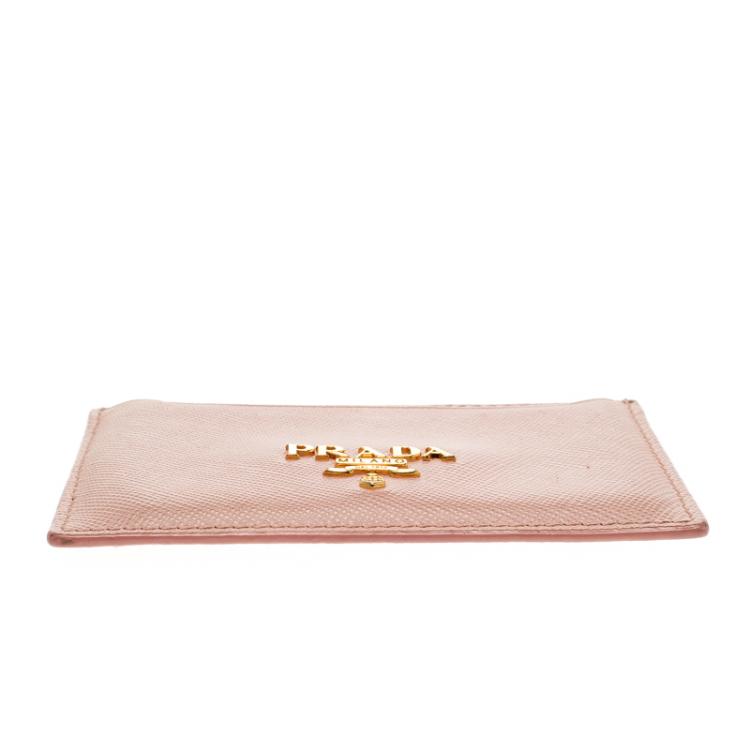 مملوكة مسبقًا Prada Blush Pink Saffiano Metal Leather Card Holder 