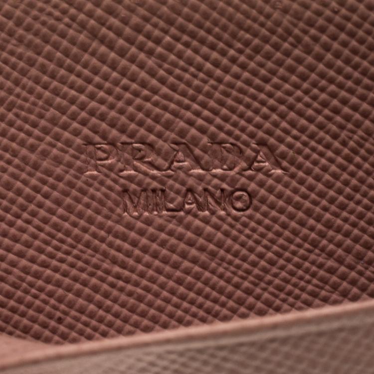 مملوكة مسبقًا Prada Blush Pink Saffiano Metal Leather Card Holder 