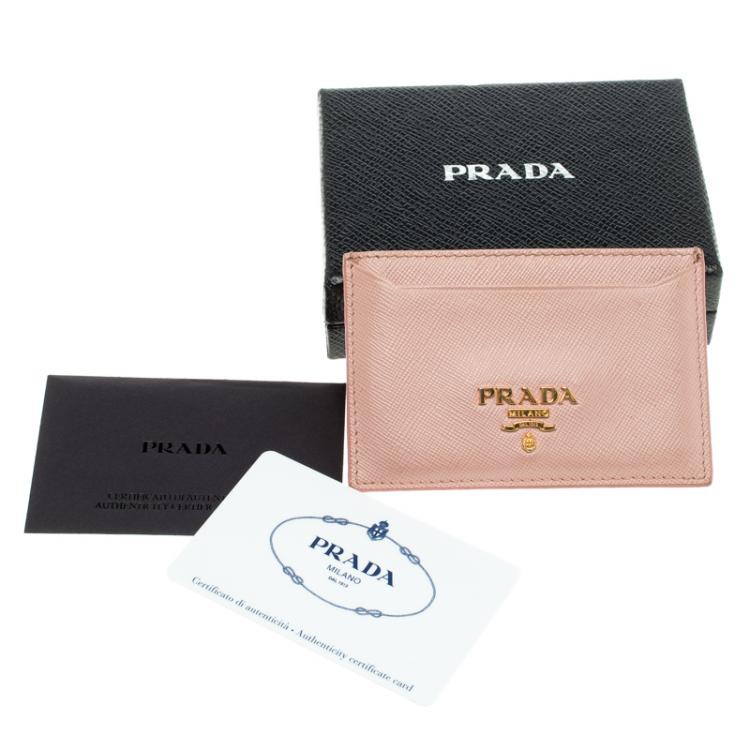 مملوكة مسبقًا Prada Blush Pink Saffiano Metal Leather Card Holder 