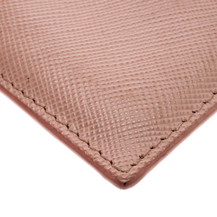 مملوكة مسبقًا Prada Blush Pink Saffiano Metal Leather Card Holder 