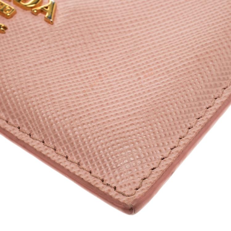 مملوكة مسبقًا Prada Blush Pink Saffiano Metal Leather Card Holder 