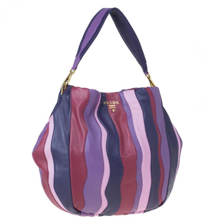Pre Owned Prada Multicolor Nappa Leather Stripes Large Hobo