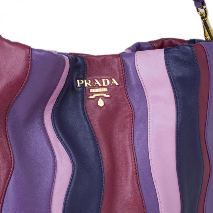 Pre Owned Prada Multicolor Nappa Leather Stripes Large Hobo